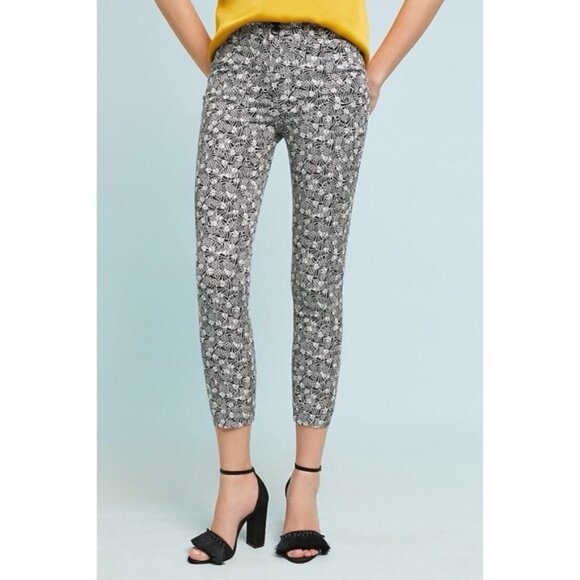ANTHROPOLOGIE Bowery Black White Pineapple Print Ankle Pants Size 16R - Picture 2 of 14